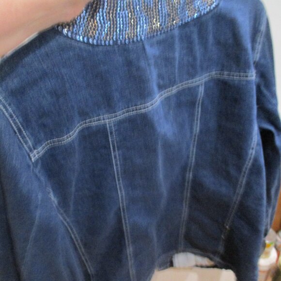 Quacker Factory Denim Jacket Embellished Colored Rhinestone Size Large L blue - Picture 5 of 5